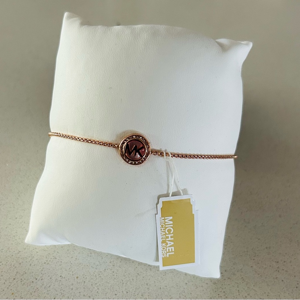 Michael Kors Rose Gold MK Logo Circle Chain Bracelet